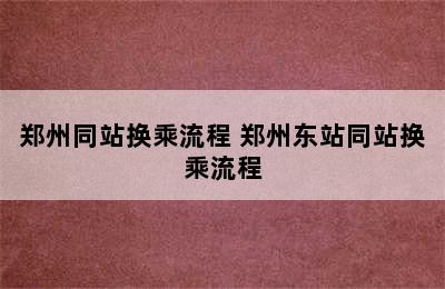 郑州同站换乘流程 郑州东站同站换乘流程